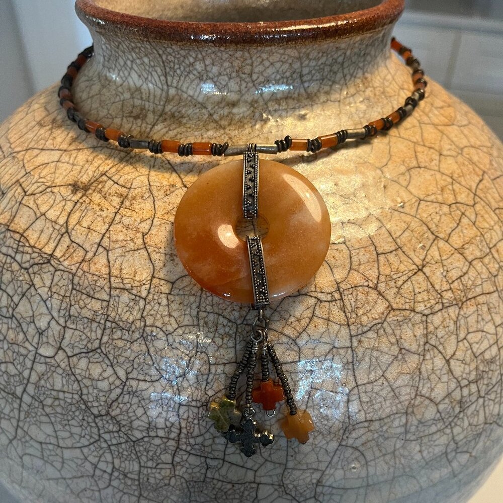 Crowheart Jewelry by Babette Hartman Necklace, Carnelian Disc